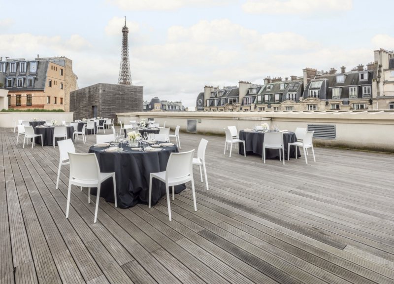 filming location with a view of the Eiffel Tower in Paris, FRANCE
