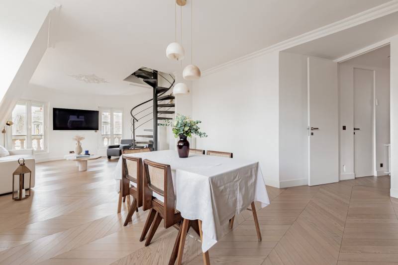Apartment with Wooden Parquet Flooring and Ornate Moldings Perfectly Designed for a Professional Photoshoot in Paris, FRANCE