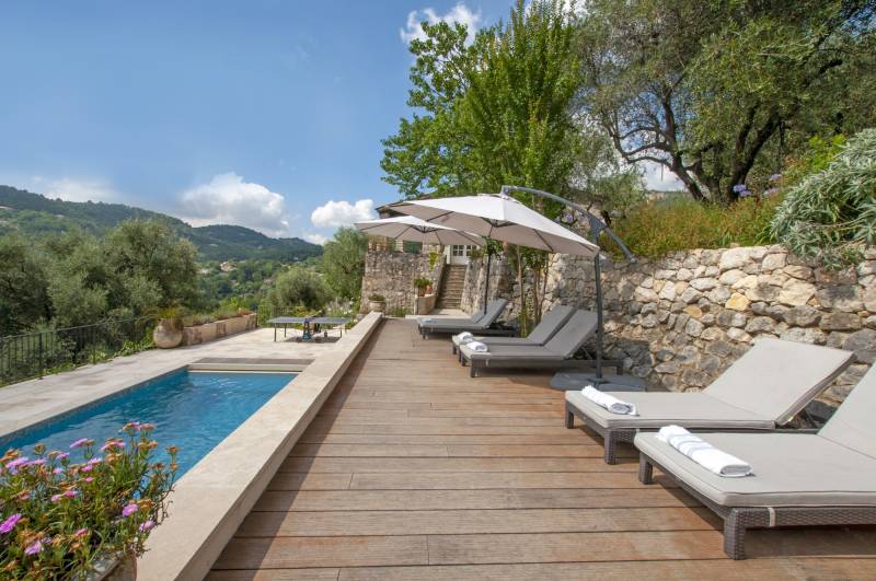 filming location in Nice, France, featuring a swimming pool in the setting