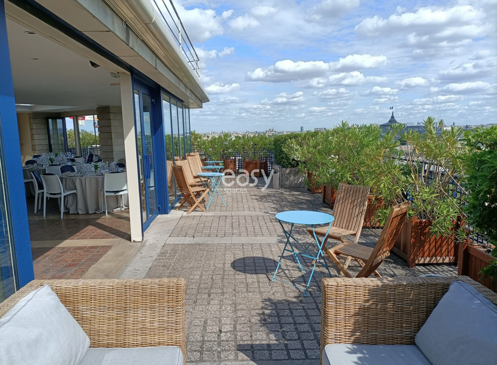 Rooftop with a magnificent panoramic view of the Eiffel Tower available for rent for special events in Paris, France