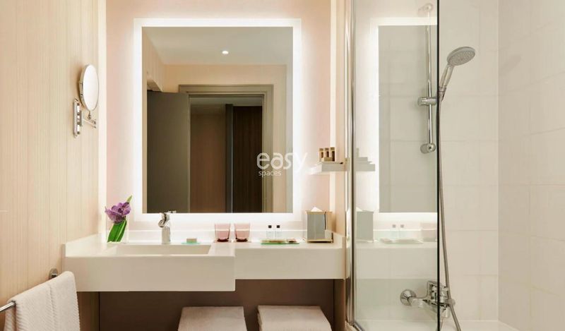 find a beautiful bathroom with perfect lighting and ambiance for a professional photoshoot in Paris, FRANCE