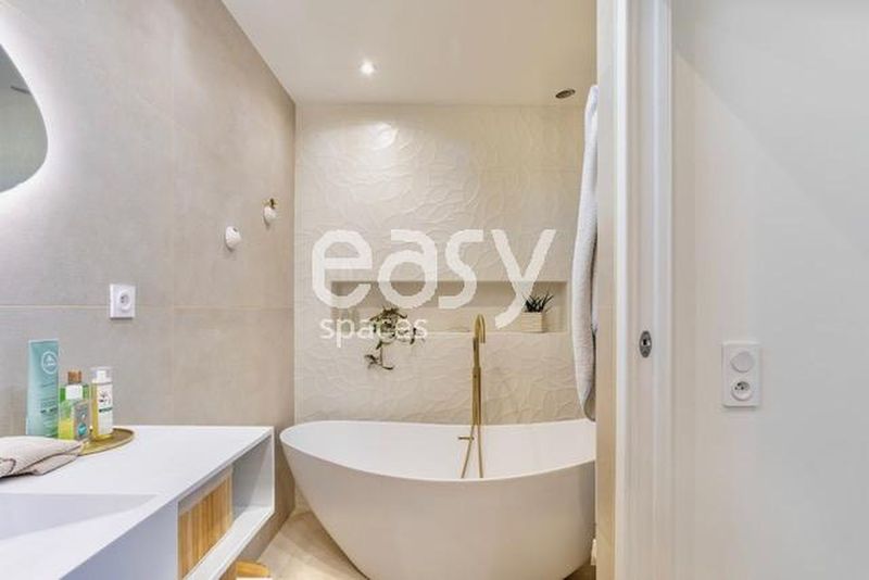 beautiful, spacious, and elegantly designed bathroom suitable for cosmetic filming in Paris, FRANCE