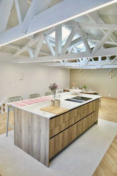 fully equipped kitchen for culinary show in Paris, FRANCE with all necessary appliances and utensils